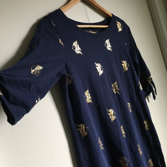 Lilly Pulitzer Preston Gold Foil Fish Print Tunic Dress Small - Picture 7 of 16